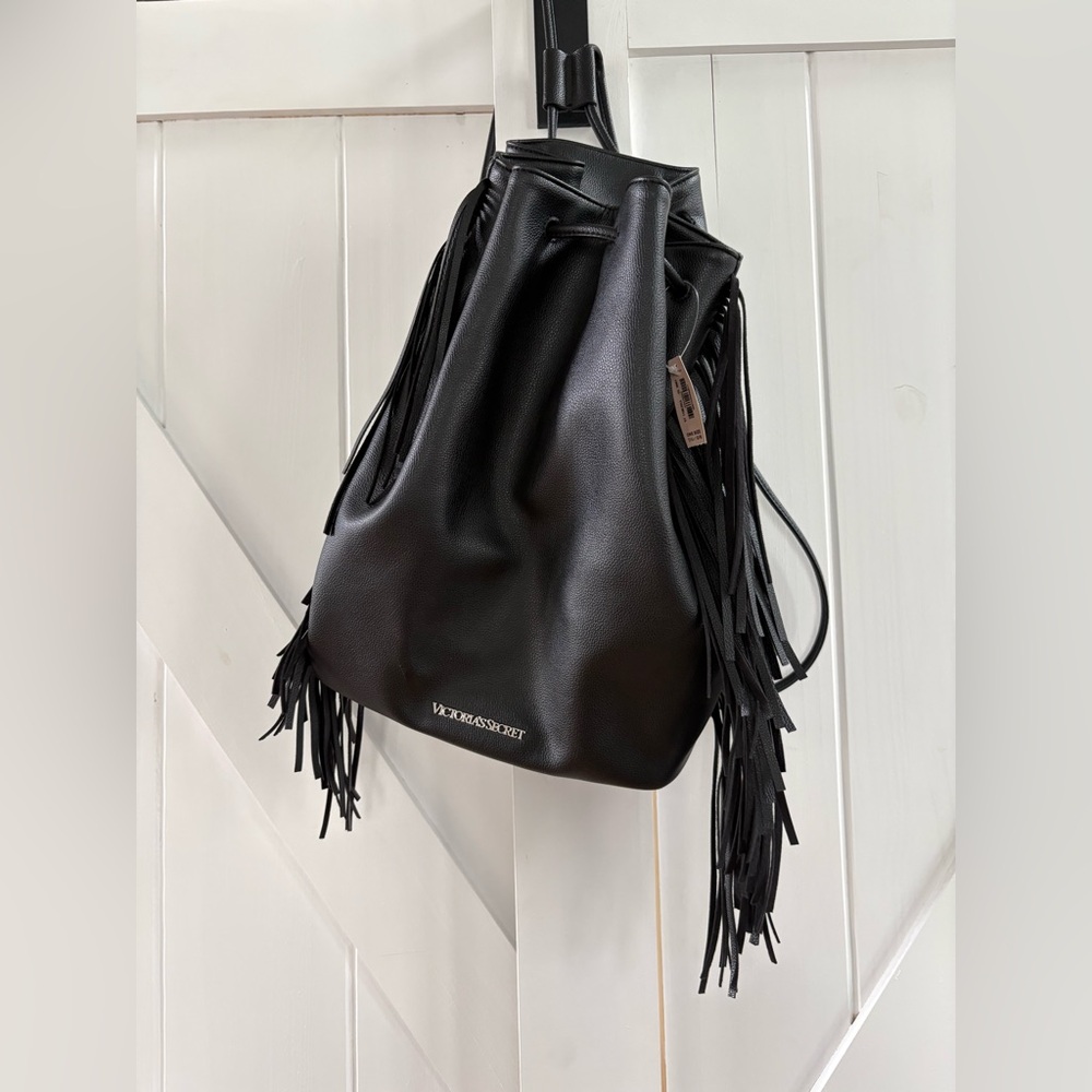 Victoria’s Secret Fringe Vegan Pebbled Leather Drawstring Backpack - Picture 2 of 4